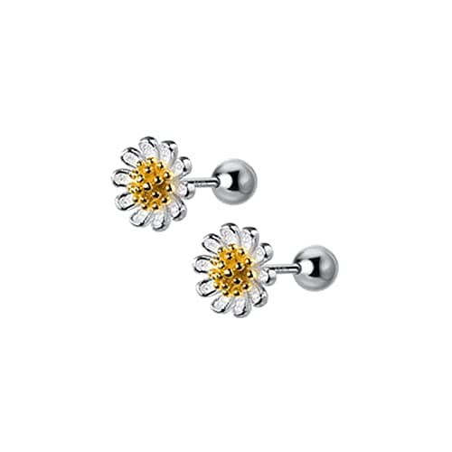 Image of XKUN Earring Lovely 925 Sterling Silver Small Daisy Flower Silver Beads Stud Earrings For Women Girls Screw Back Earring Charming Jewelry-1 Pair Silvery
