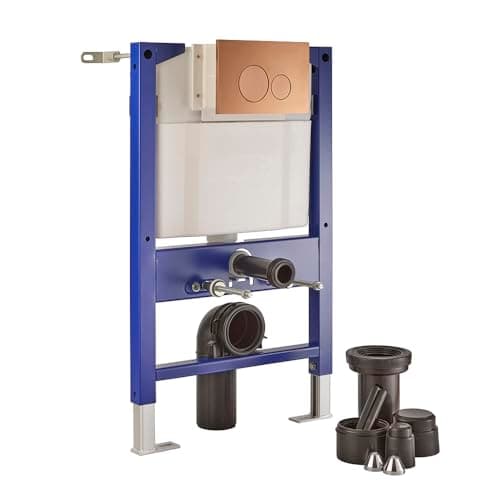 Image of Milano Wall Hung Toilet WC Short Frame Dual Flush Cistern Round Bronze Plate - 820mm x 500mm