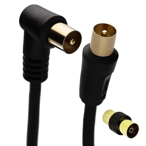 Image of kenable RF Right Angle TV Aerial Cable with Coupler GOLD Plated Freeview Coax Lead 2m Black