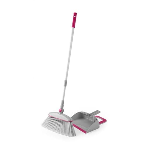 Image of Kleeneze KL068392EU7 Long Handled Dustpan And Brush - Extendable Handle, Dustpan With Footstep & Scraper Lip, Strong Bristles, 180 ° Swivel Head Broom, Teeth To Clean Brush Head, Scratch Free