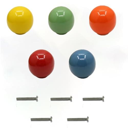 Image of HSEANWWW 5PC Vintage Colourful Ceramic Door Drawer Handles, 33 mm Round Drawer, Furniture Knobs, Door Knobs, Ball Shape Furniture Handles for Cupboards, Dresser, Kitchen, (5, Colour)