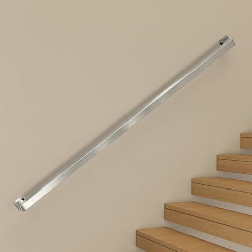 Image of Drsyffsup Modern Stair Handrails for Indoor & Outdoor, 60cm 1m 1.5m 2.8m 2.5m 3.9m 4.5m 6m Staircase Banister Railing Support Rod 304 Stainless Steel Square Tube Grab Rail(3.3ft/1m)