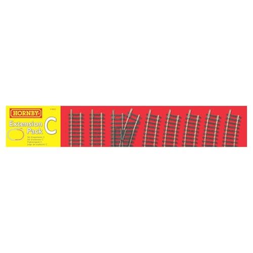 Image of Hornby R8223 OO Gauge Track Extension Pack C - Extra Track Pieces for Model Railway Sets, Model Train Track Pieces, Includes - Straights, Curves, Double Curves & Right Hand Point - Scale 1:76