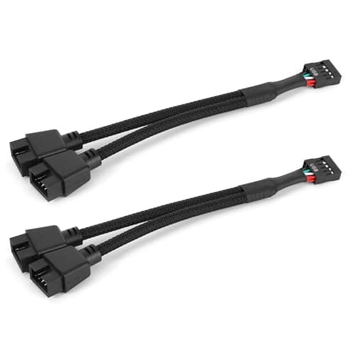 Image of BTFO 2pcs Motherboard USB 2.0 to Dual 9 Pin Extension, 9-Pin USB 2.0 Black Braided Header Splitter for Computer Internal Motherboard