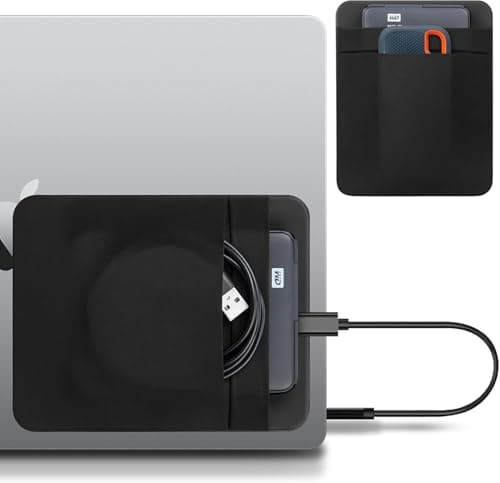 Image of Lacdo Portable External Hard Drive Carrying Case, 2-Pocket Stick on Pouch Holder for Laptop, Fit 2.5" Seagate, WD, Toshiba External HDD, SSD, Wireless Mouse,Cable, Sleeve with Reusable Adhesive, Black