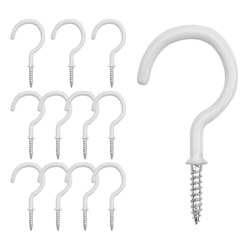 Image of KINGLAKE 12 Pcs 2 Inch White Mug Cup Hooks: Plastic, PVC Coated, Screw-in Hooks for Wood, Cabinet, Wall, Kitchen Utensils, Hanging Plant