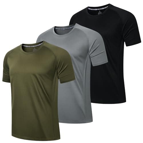 Image of LUWELL PRO 3 Pack Mens T Shirts Gym Clothes Running ShirtsQuick Dry Sport Tops for Men UK Moisture Wicking Athletic Shirt Breathable Short Sleeve Work Tshirts Multipack(YF-UK-560-Black Grey Green-M)