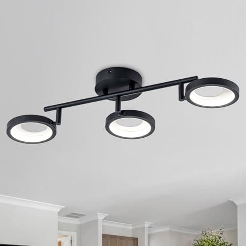 Image of WILON LED Ceiling Light, 15W 4000K Black Aluminum Close to Ceiling Light Fixture, 3 Rounds Semi Flush Ceiling Lighting, Ceiling Lamp Fixture for Stairs Entryways Bedroom Kitchen Corridor Balcony