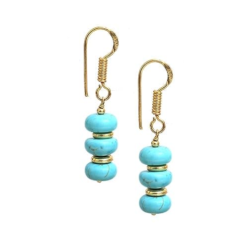 Image of Gempires Turquoise Rondelle Beads Crystal Dangle Drop Earrings For Women Lightweight Hypoallergenic Earrings with Gold Plated Hooks