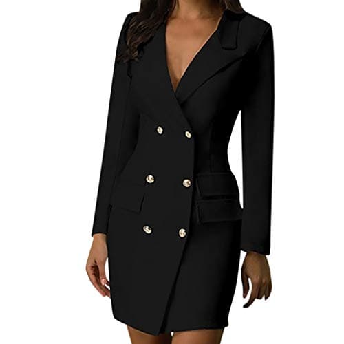 Image of Women's Blazer Dress Suit Long Sleeve V-Neck Business Evening Metal Buttons Slim Fit Lapel Cocktail Suit, black, M