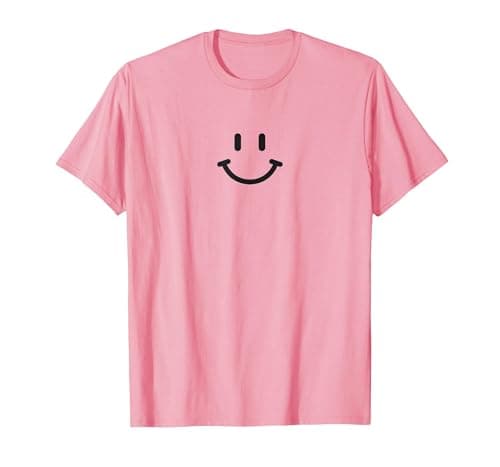 Image of Classic Smile Face Icon Retro Minimalist T-Shirt, Men, Pink, X-Large