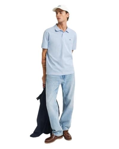 Image of GANT Men's Regular Shield Pique Polo Shirt, Fresh Blue, L