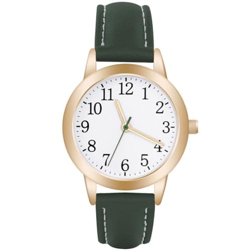 Image of Vicloon Women's Watch Analog Quartz, Leather Strap Easy Read Tone Premium Fashion Wrist for Women Ladies Girls（Green）