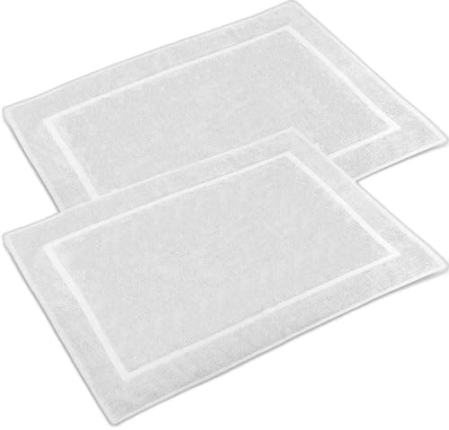 Image of WovenWonder Pack of 2 Bath Mat 100% Egyptian Cotton (50x70 cm, 1000GSM) Luxury Bathroom Mat Set Highly Absorbent & Washable (White)