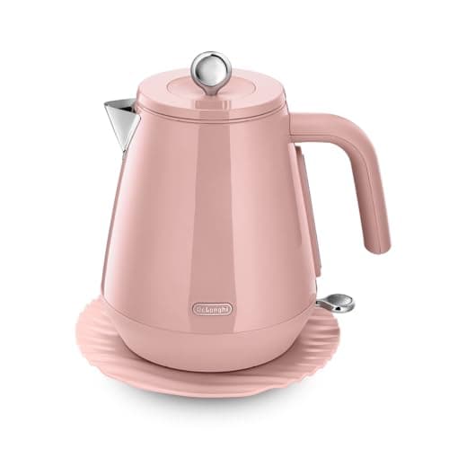 Image of De'Longhi Eclettica BPA Free Metal Kettle KBY3001.PK, Customisable Design Rapid Boil Electric Kettle, 1.7L Large Capacity, Anti Scale Filter, Swivel Base, Cord Storage, Stainless Steel, 3000W, Pink