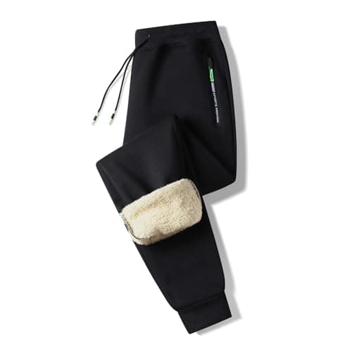 Image of Tansozer Mens Joggers Sherpa Fleece Lined Trousers Sweatpant Winter Warm Thermal Joggers Jogging Bottoms Drawstring with Pockets Black1909 2XL