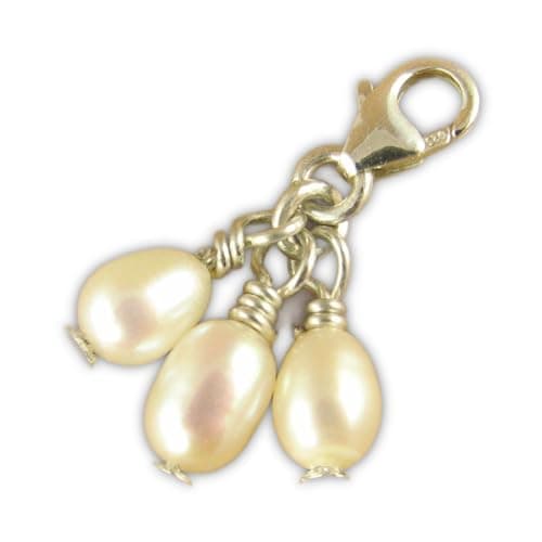 Image of Pearl cluster clip-on charm. 3 real pearls. Dangle.Handmade.Sterling silver 925.