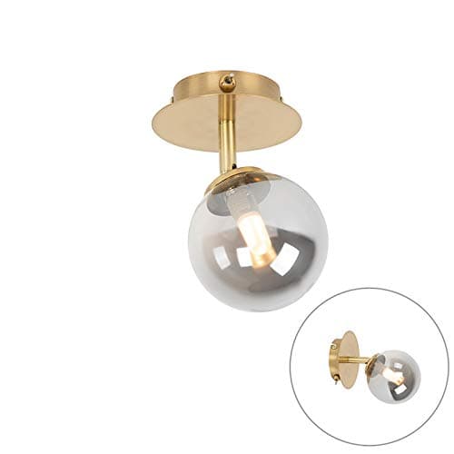Image of Qazqa - Country Spotlight Ceiling Gold Adjustable with Smoke Glass - Athens- - Country - Suitable for LED G9 | 1 Way Light - Glass Surface-Mounted spotway Light - Suitable for Living Room I Kitchen