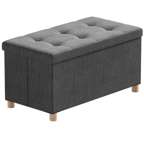 Image of BRIAN & DANY Ottoman Storage Box with 4 Wood Legs, Linen Storage Ottoman for Living Room, Gray, 76 x 38 x 38 cm