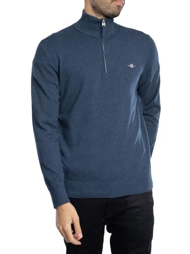 Image of GANT Classic Cotton Half Zip, Dark Denim Blue Melange, XL