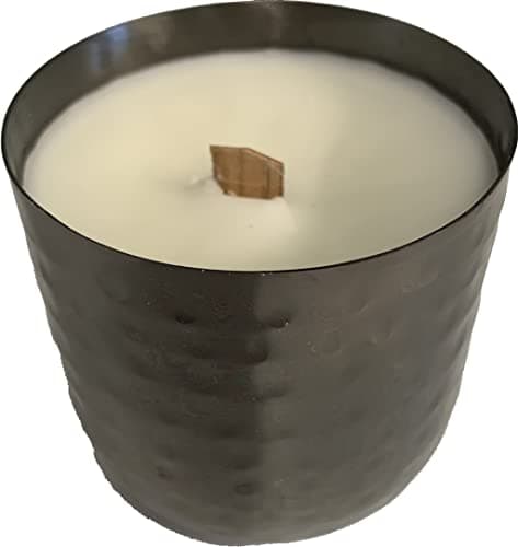 Image of Small Black Dimpled Stainless Steel Pot Candle with Wood Wick (White Soy Wax) - Lily of The Valley Fragrance