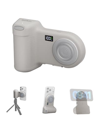 Image of Belkin Stage PowerGrip, Magnetic Wireless Charging Camera Grip 9300mAh, Power Bank with Retractable USB C Cable, Bluetooth Connection, Tripod Attachment, LCD Screen, Portable Charger for iPhone, Pixel