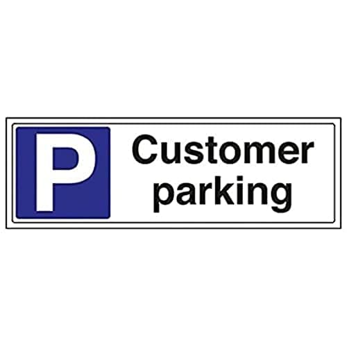 Image of V Safety 74035BJ-R Customer Parking Parking Sign - Landscape - 450mm x 150mm - 1mm Rigid Plastic, Black/Blue