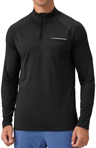 Image of SEAUR Men’s 1/4 Zip Pullover Stand Up Collar Long Sleeve Sweatshirt Golf Quarter Zip Activewear Gym Top Outdoor Hiking Pullover Black XL