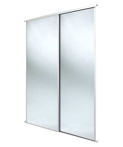 Image of SPACEPRO Heritage Sliding Mirror Wardrobe Doors – Modern 2 door Sliding Mirror Wardrobe, White Finish, Full Length Mirror Sliding Door Kit with Track, Ideal for 2260mm x 1498mm opening size