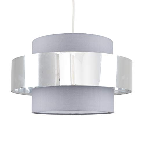 Image of MiniSun | Modern Ceiling Light Shade in a Grey and Chrome Effect Finish | Pendant Lights, Home Décor & Improvement Essential | Includes 6W LED Bulb [3000K Warm White] | 34cm Shade Width