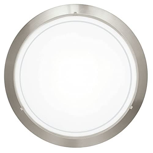 Image of Satin Nickel Metal Trim & White Glass Shade Round Flush Ceiling & Wall Light | 29cm Diameter | 1 x ES E27 Lamp Required | UK Approved | Low Profile Height