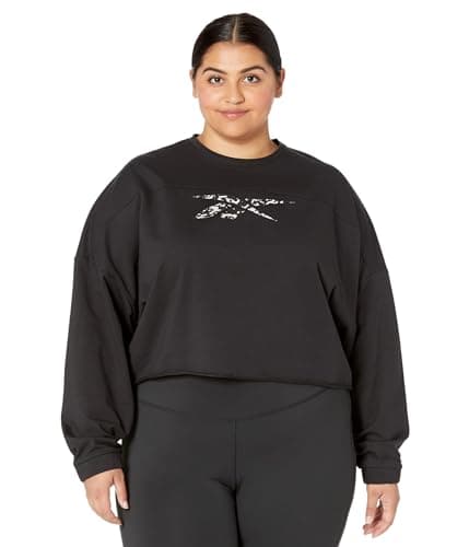 Image of Reebok Women's Crop Crewneck Sweatshirt, Black/White/Graphic Vector Logo, XXS