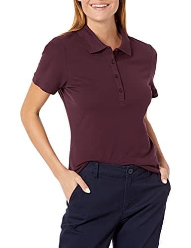 Image of Amazon Essentials Women's Short-Sleeve Polo Shirt (Available in Plus Size), Burgundy, M