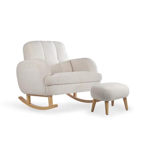 Image of CuddleCo Etta Cuddle Nursing Chair & Foot Stool in Boucle Mushroom - Supportive Back, Wide Armrests, Extra-Wide Seat, Deep Cushioning, Perfect Foot Rest Under Desk, Cosy and Stylish