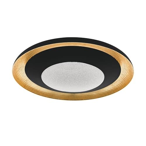 Image of Eglo Canicosa 2 LED Ceiling Light, 2 Bulbs Wall Light, Ceiling Light Made of Impact Metal, Plastic in Black, Gold, with Remote Control, Night Light, Dimmable