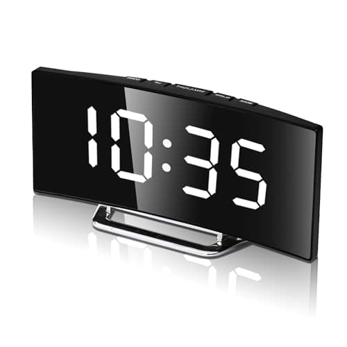 Image of Digital Alarm Clock for Bedrooms, Black Curved Large Display LED Temperature Date, Display Bedside Clock with USB Charging Port Adjustable Brightness Snooze Portable Digital Clock with Dual Alarm