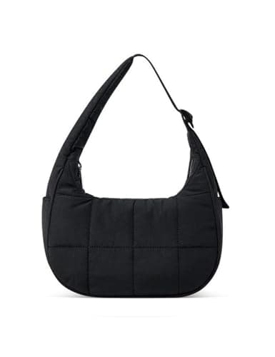 Image of Zidoley Quilted Puffer Bag for Women, Small Puffer Crescent Shoulder Bag with Zipper, Quilted Tote Bag with Adjustable Strap for Women Girls (Black)