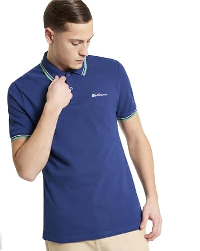 Image of Ben Sherman Men's Signature Pique Polo T-Shirt, 100% Organic Cotton, Regular Fit (Royal.) L