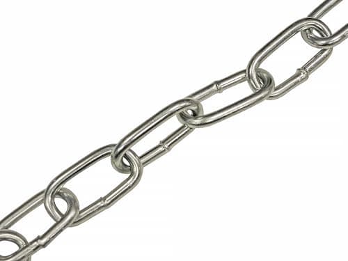 Image of Faithfull Zinc Plated Steel Chain Reel A-Link – Mild Steel Welded, DIN5685, Rust Resistant Link Chain for Securing & General Purpose Use – 2.5 Metre Length, 3mm Dia, 80kg Load Limit