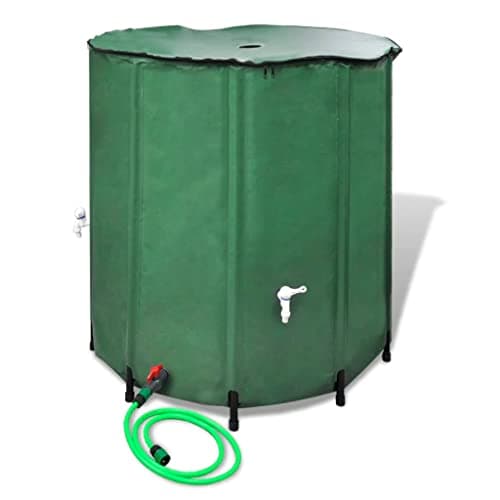 Image of "vidaXL 500L Collapsible Rain Water Tank - Weather- PVC Material, Inbuilt Netted Filter, Easy Assembly, Green, Eco-friendly Water Storage Solution"