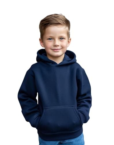 Image of Aykiz Kids Boys Girls Plain Pullover Hoodie, Sweatshirt, Fleece Hooded Jumper, PE School Jumper, Warm Coats Long Sleeve Top New Casual Fashion For Childrens Unisex Age 3-13 Years Navy