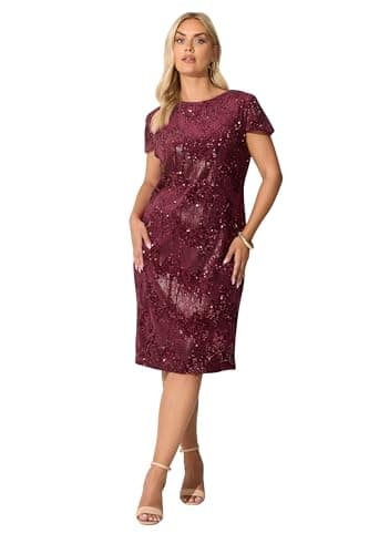 Image of Yours London Curve Wine Velvet Sequin Shift Dress - Women's - Plus Size Curve