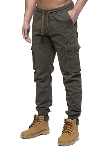 Image of 989Zé ENZO Mens Cargo Combat Jeans Elasticated Waist Cuffed Trousers Joggers EZ427 Khaki 30