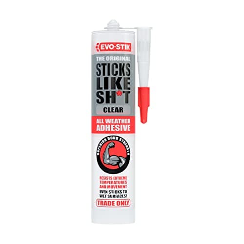 Image of EVO-STIK Sticks Like Sh*t Adhesive Clear - 290ml - All Weather Strong Grab Glue - Flexible & Temperature Resistant - Indoor & Outdoor Use