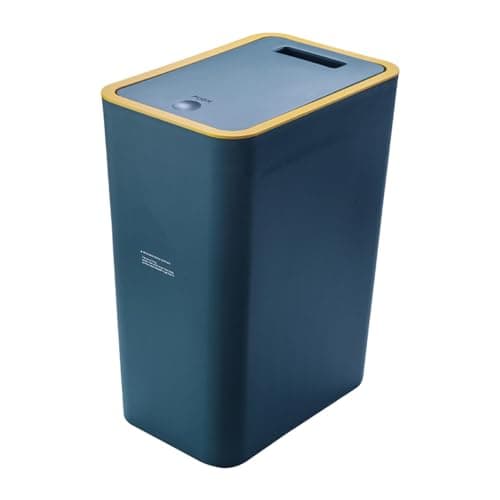 Image of Hamosky Press Top Waste Bin, 10L/15L Large Capacity Trash Can, Bedroom Garbage Can With Lid, Push Top Trash Bin, Sealed Lid, Plastic, White/Black/Blue, for Kitchen, Bathroom, Office, RV (Blue,L-15L)