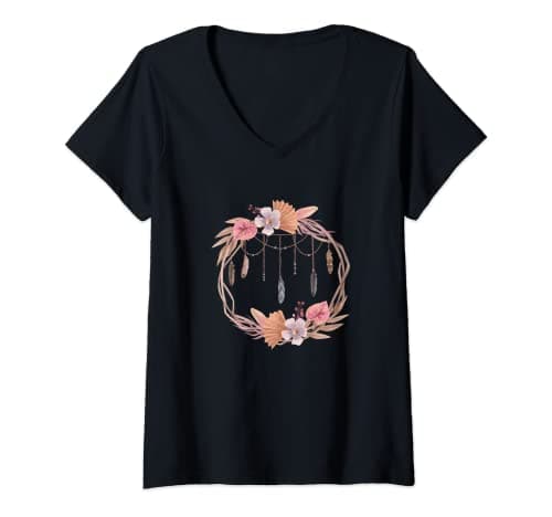 Image of Womens Tree Wreath | Merry Christmas Religion | Dream Catcher V-Neck T-Shirt