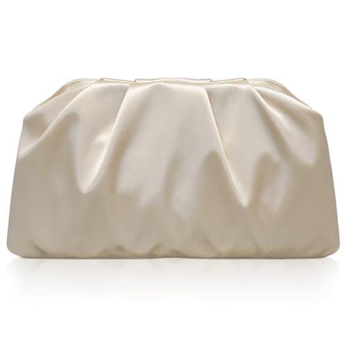 Image of Larcenciel Pleated Women's Clutches, Elegant Satin Clutch Bags for Women w/Chain, Cloud Dumpling Evening Bag, Champagne Handbag Formal Shoulder Crossbody Purses for Wedding, Party, Cocktail, 26×15×2CM