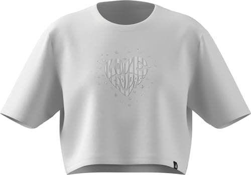 Image of adidas Girl's Everyday Glam Cropped Graphic T-Shirt Junior, White, 13-14 Years