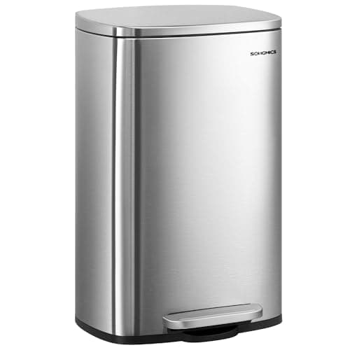 Image of SONGMICS Kitchen Bin 13 Gallon (50 L), Pedal Rubbish Bin, Soft Close, Step-On Pedal, Steel, Inner Bucket, Silver LTB050E01