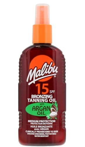 Image of Malibu Sun SPF 15 Bronzing Tanning Argan Oil Spray with Medium Protection, Water Resistant, Tropical Scent, 200ml